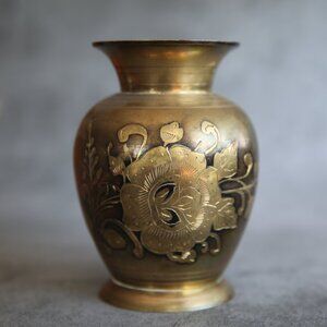 Brass and Black Etched Bud Vase BEAUTIFUL!